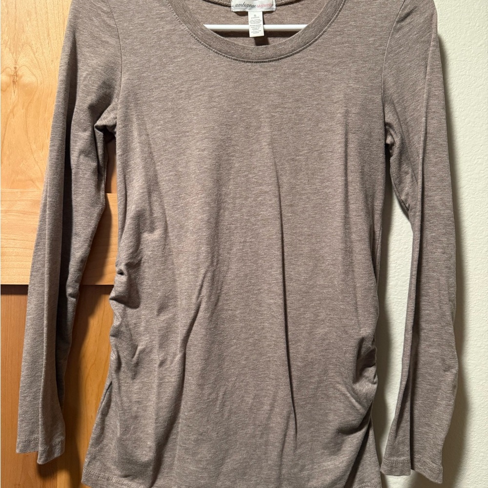 Ambiance Maternity Long Sleeve Top - Taupe